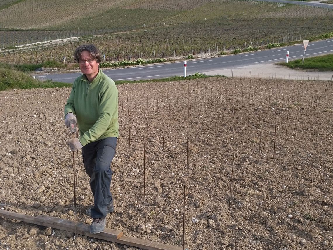 Champagne Brunot: Achim Wölfle bei der Vorbereitung einer Parzelle. Foto: Champagne Brunot